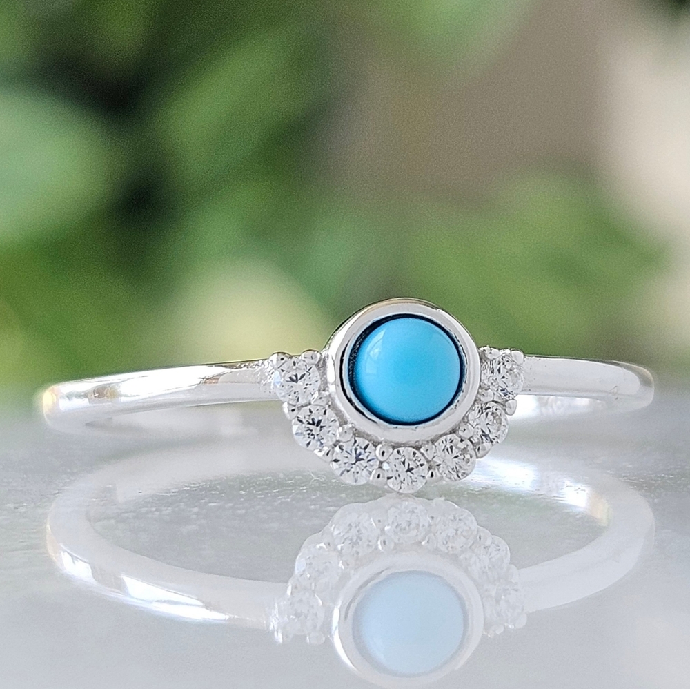 Dainty Sterling Silver ring, turquoise enamel heart stone - 925 Sterling Silver